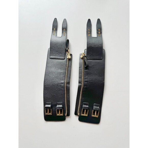 SERGIO ROSSI Black Leather Gold Tone Zipper Buckle Replacement Ankle Cuffs - Picture 2 of 12